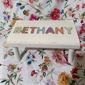 Wooden Kid's Step Stool with Pastel Name Letters - White 16X9 wide X9 height